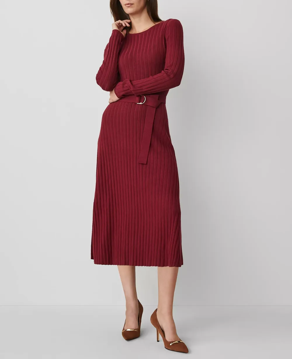 Belted Ribbed Sweater Dress