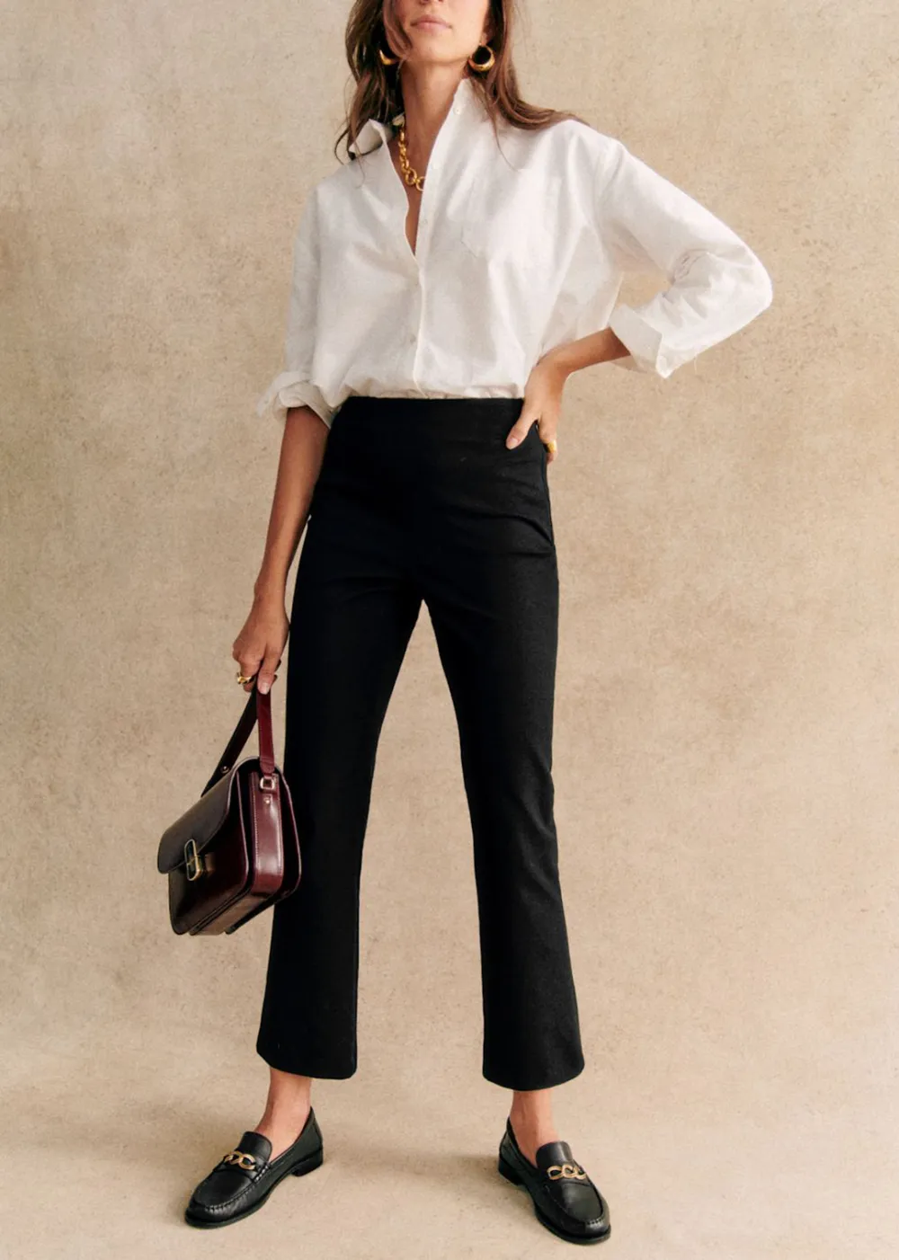 High Waisted Flared Cropped Trousers