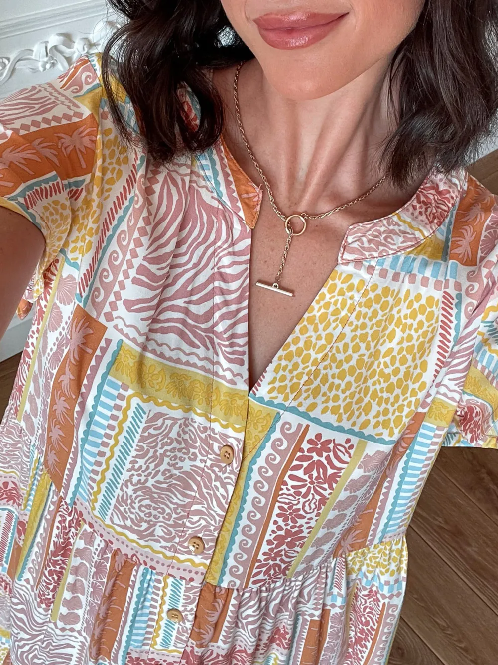 V Neckline Multi Print Dress