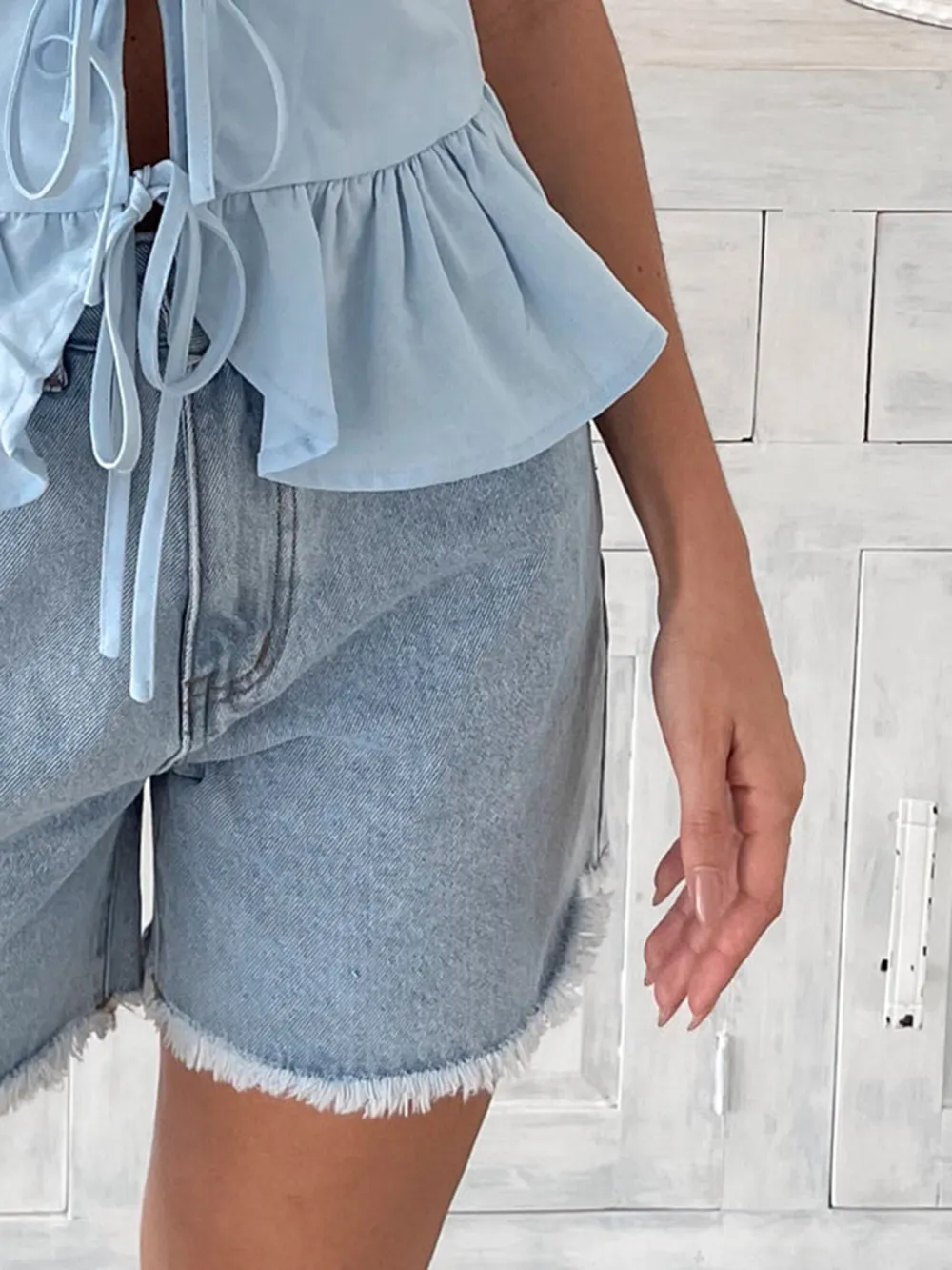 Light Blue High Waist Shorts