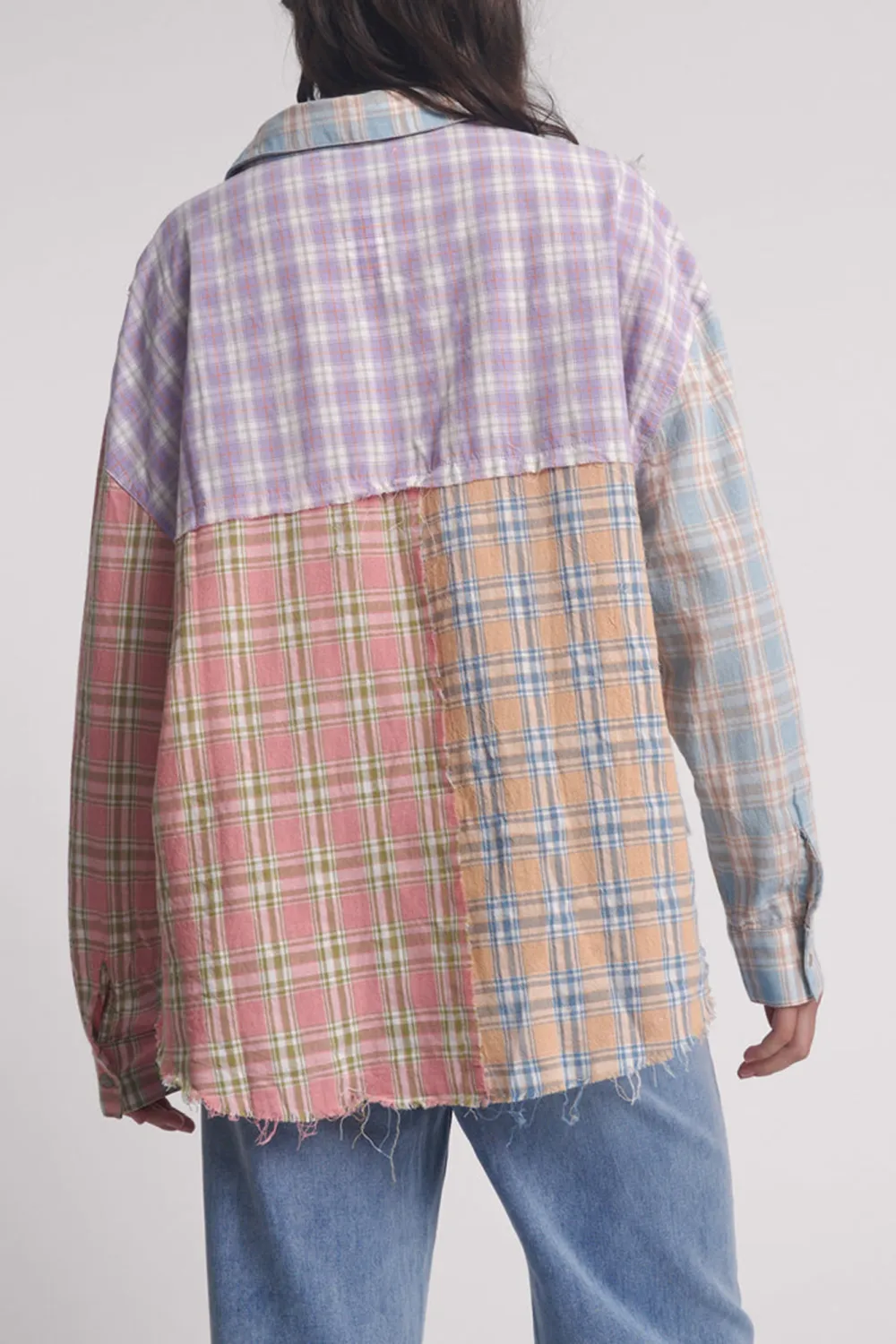 Personal Color Contrast Multi Check Long-Sleeved Shirt