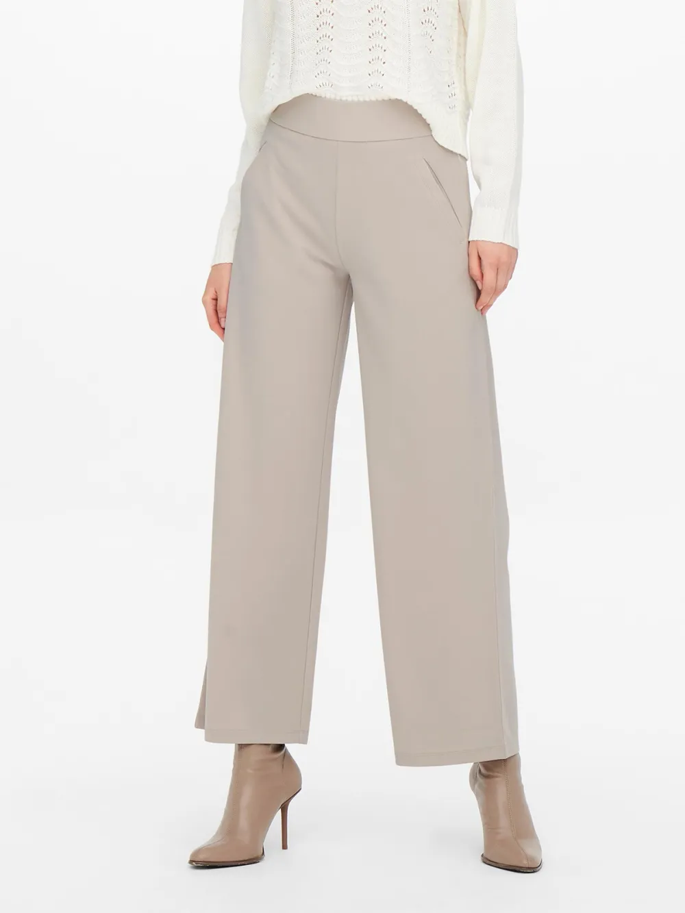Wide-Leg Smooth Fabric Casual Style Pants