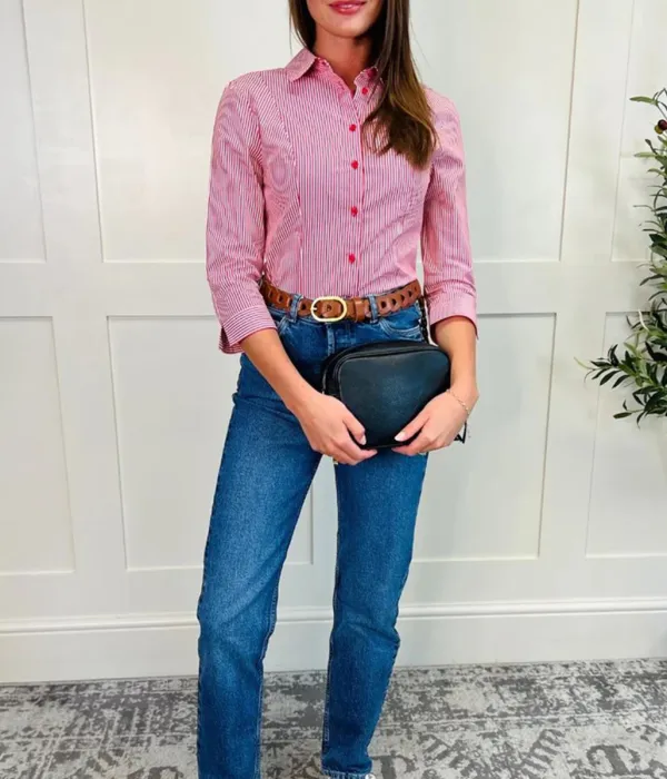 Red Pin Stripe Cotton Rich Fitted Shirt