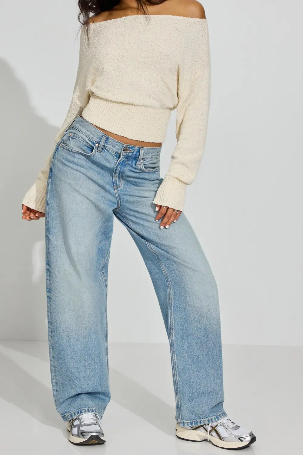 Off White Boat Neck Cropped Sweater