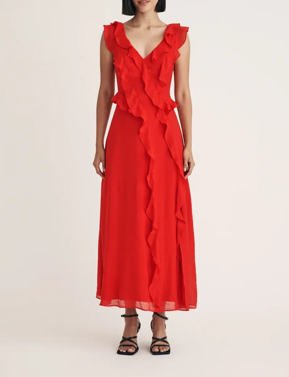Red Ruffle Midi Dress