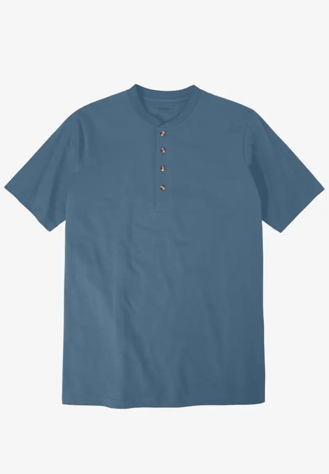 Heavyweight Longer-Length Short-Sleeve Henley Shirt