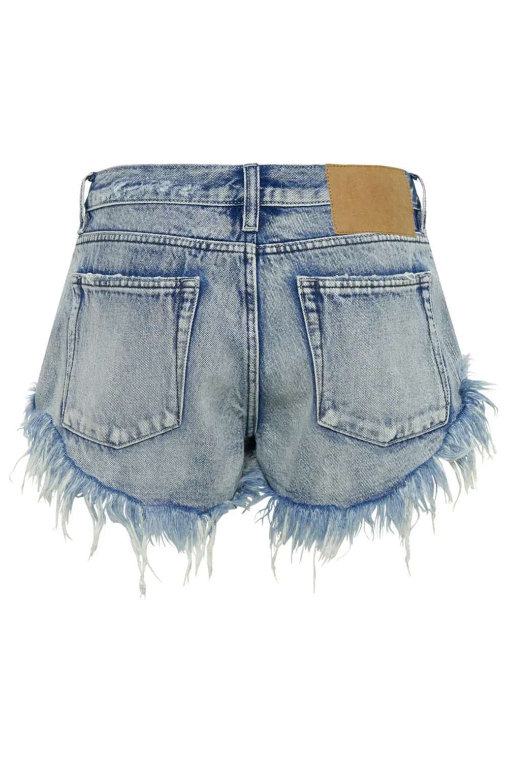 Blue Retro Frayed Distressed Slim  Shorts