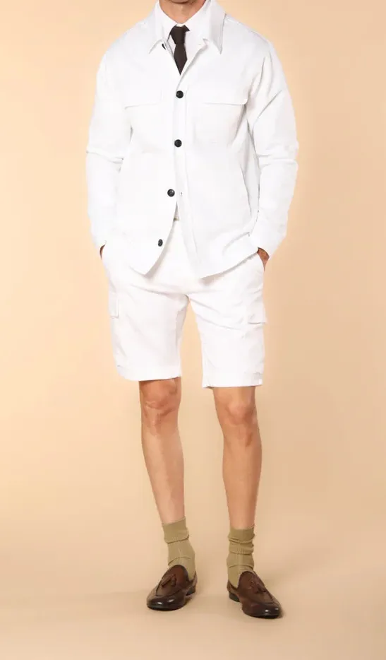 Men's Cotton Jersey White  Jacket With Elastic Lapel