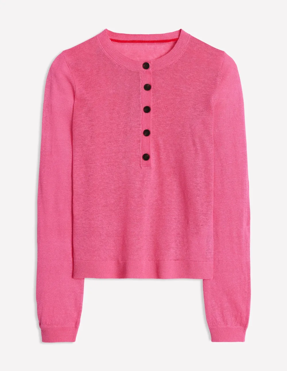 Bright Pink Henley - Style Linen Sweater