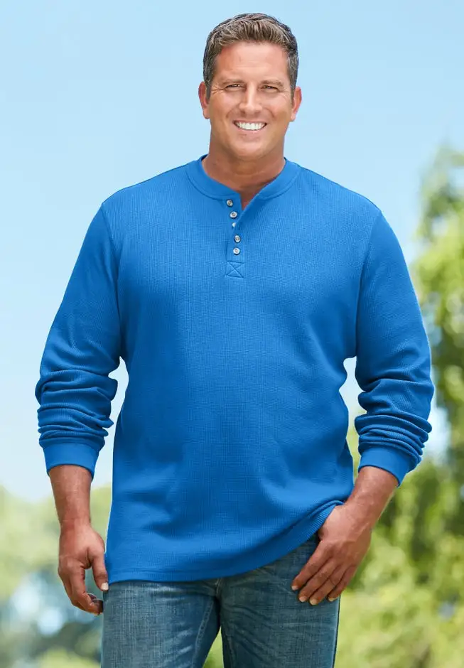 Waffle-Knit Thermal Henley Tee