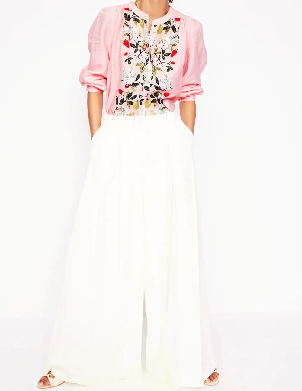 Pink Embroidered Linen Blouse