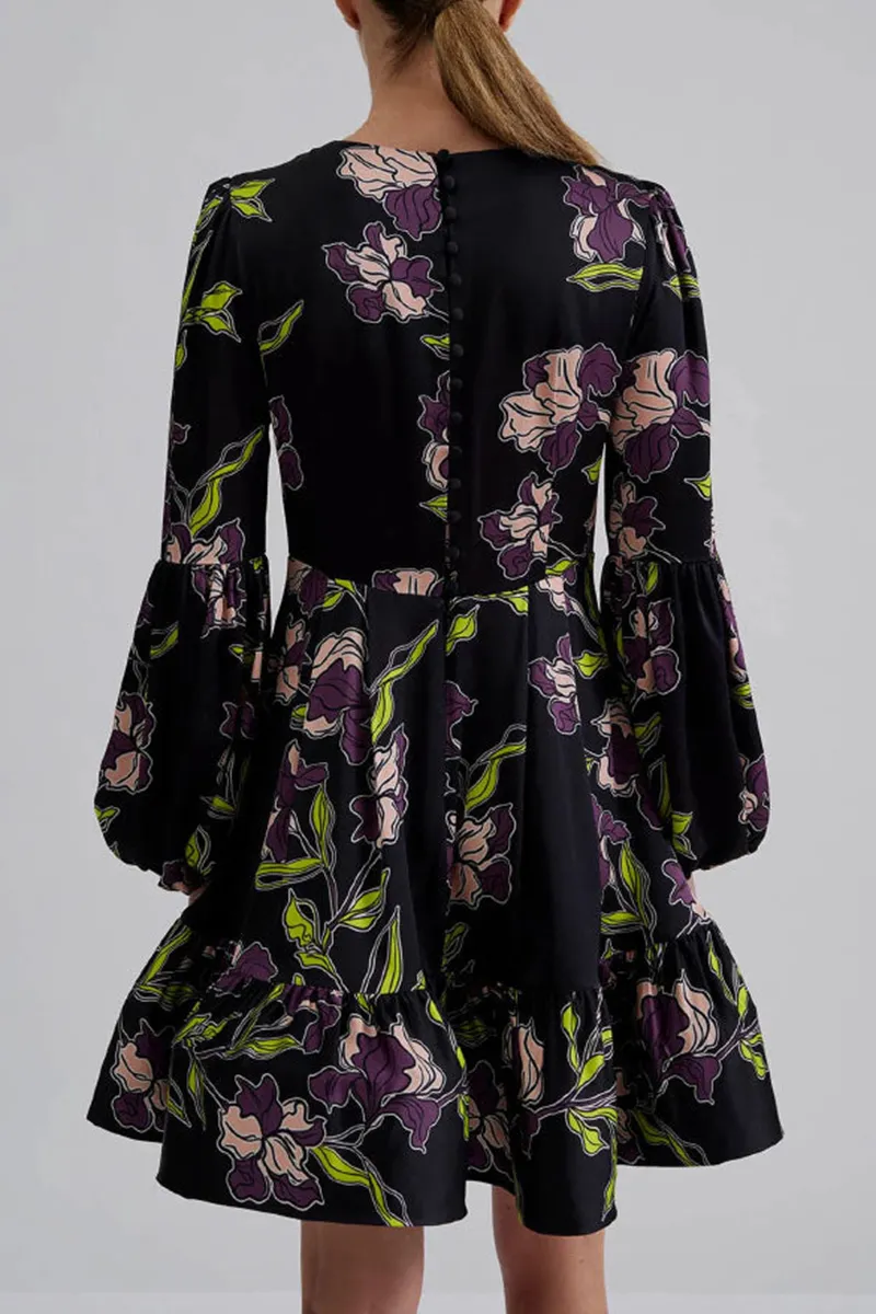 Floral Patterned Flare Mini Dresses