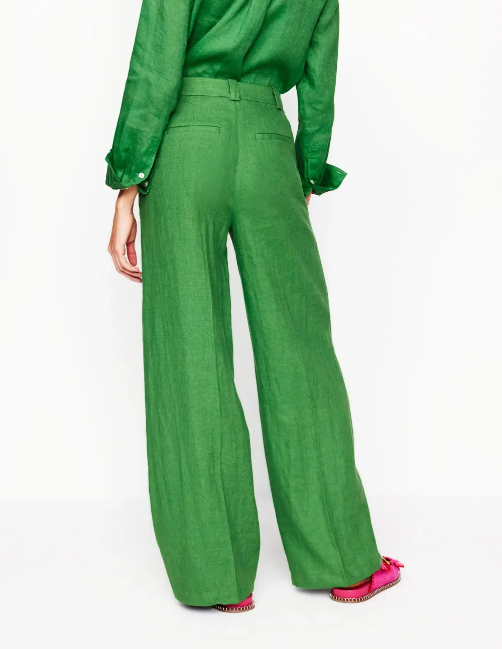 Emerald Green Wide - Leg Linen Jeans