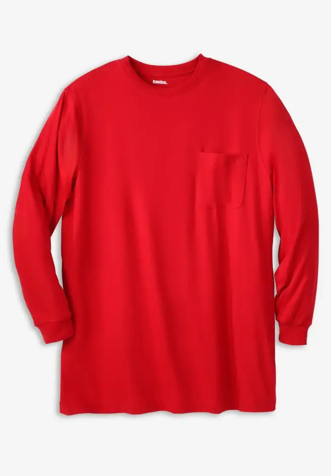 Shrink-Less Lightweight Longer-Length Long-Sleeve Crewneck Pocket Tee