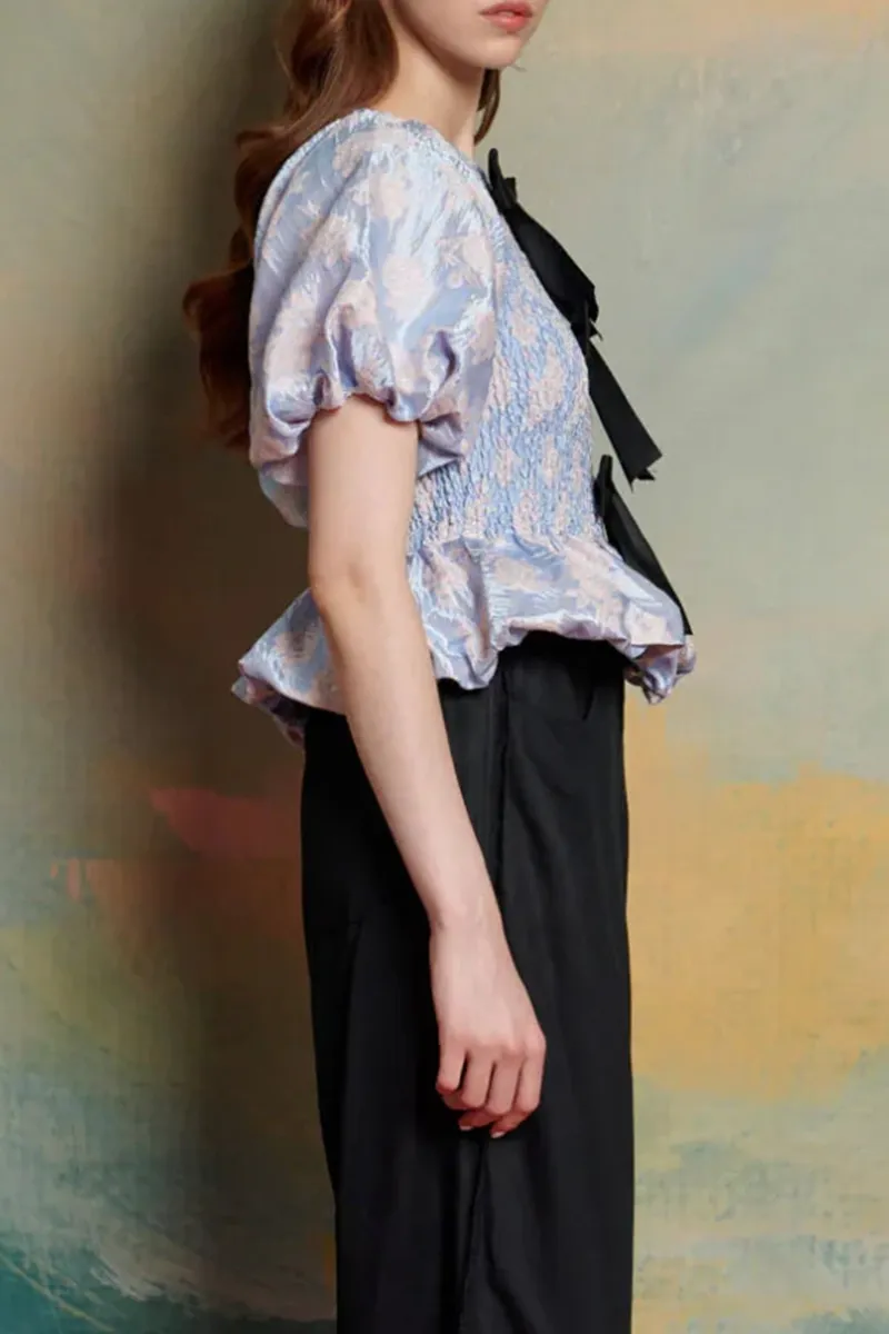 Bow Detailed Peplum Hem Tops