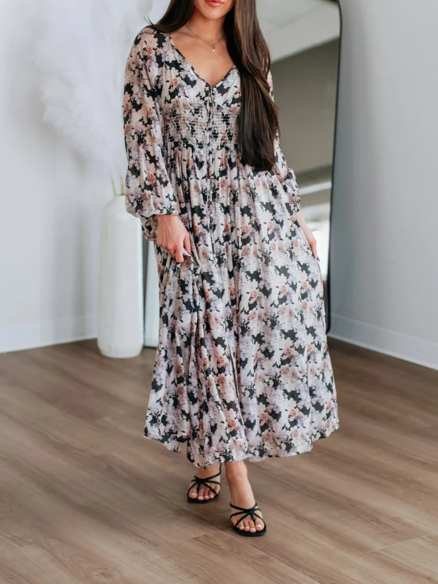 Printed V-Neck Maxi Dress