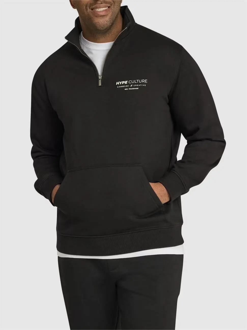 BLACK PRINT ZIP NECK SWEAT