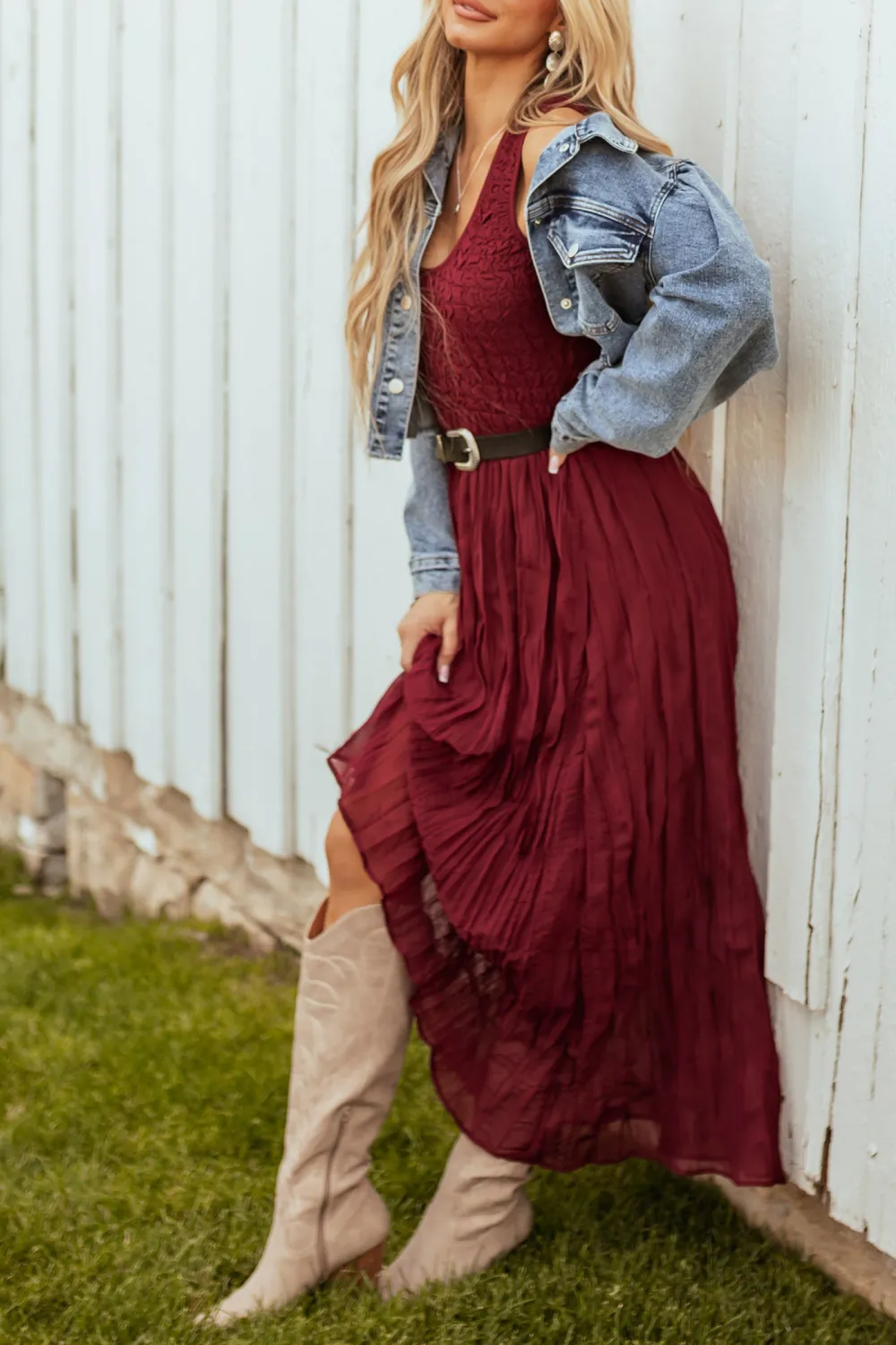 Wine Sleeveless Smocked Scoop Neck Maxi Dress