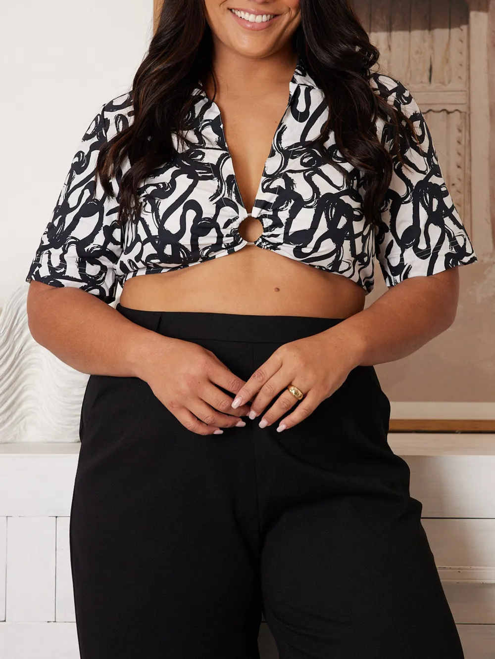 Black Print Short Sleeve Shirt