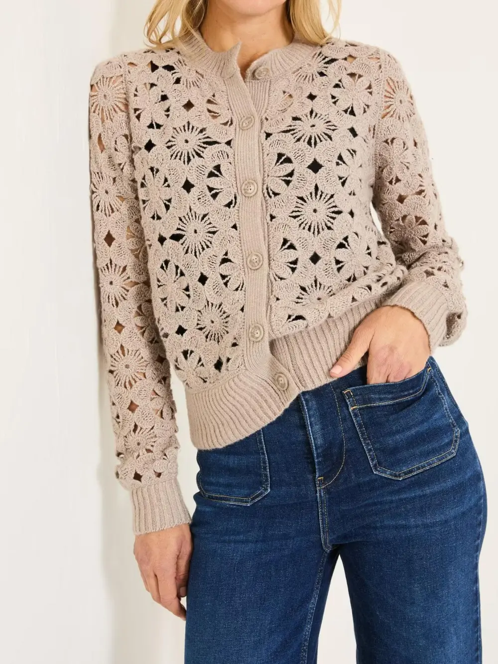 Dark Natural Crochet Knitted Cardigan