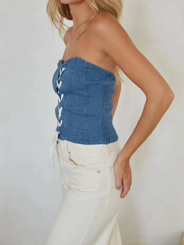 Abeline Strapless Denim Lace Up Corset