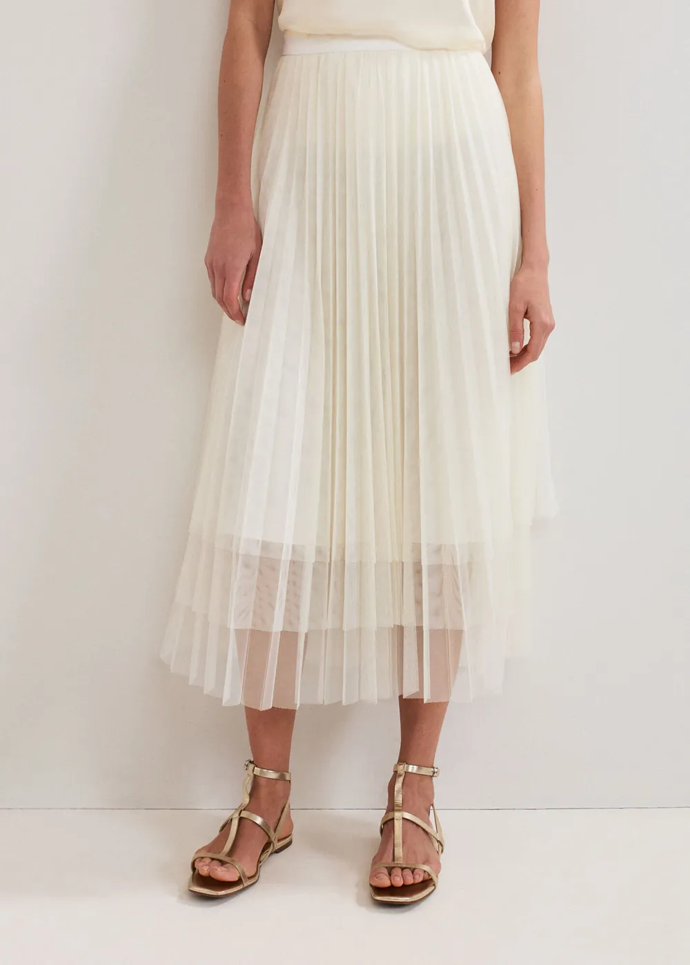 Solid-Color Pleated Net Skirt