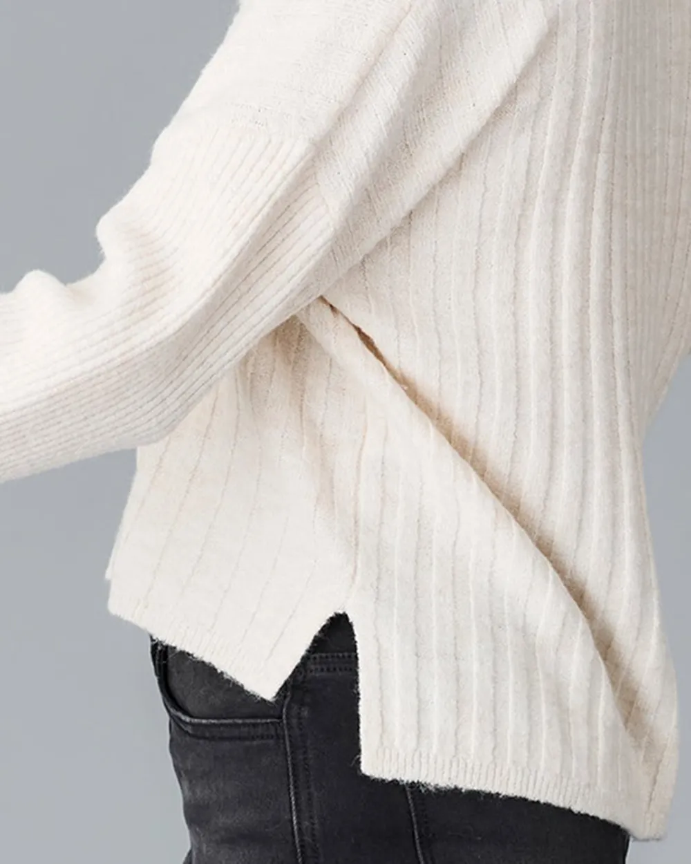 Oatmeal V-Neck Ribbed Sweater