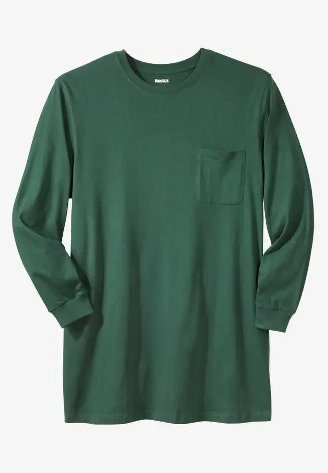 Shrink-Less Lightweight Longer-Length Long-Sleeve Crewneck Pocket Tee