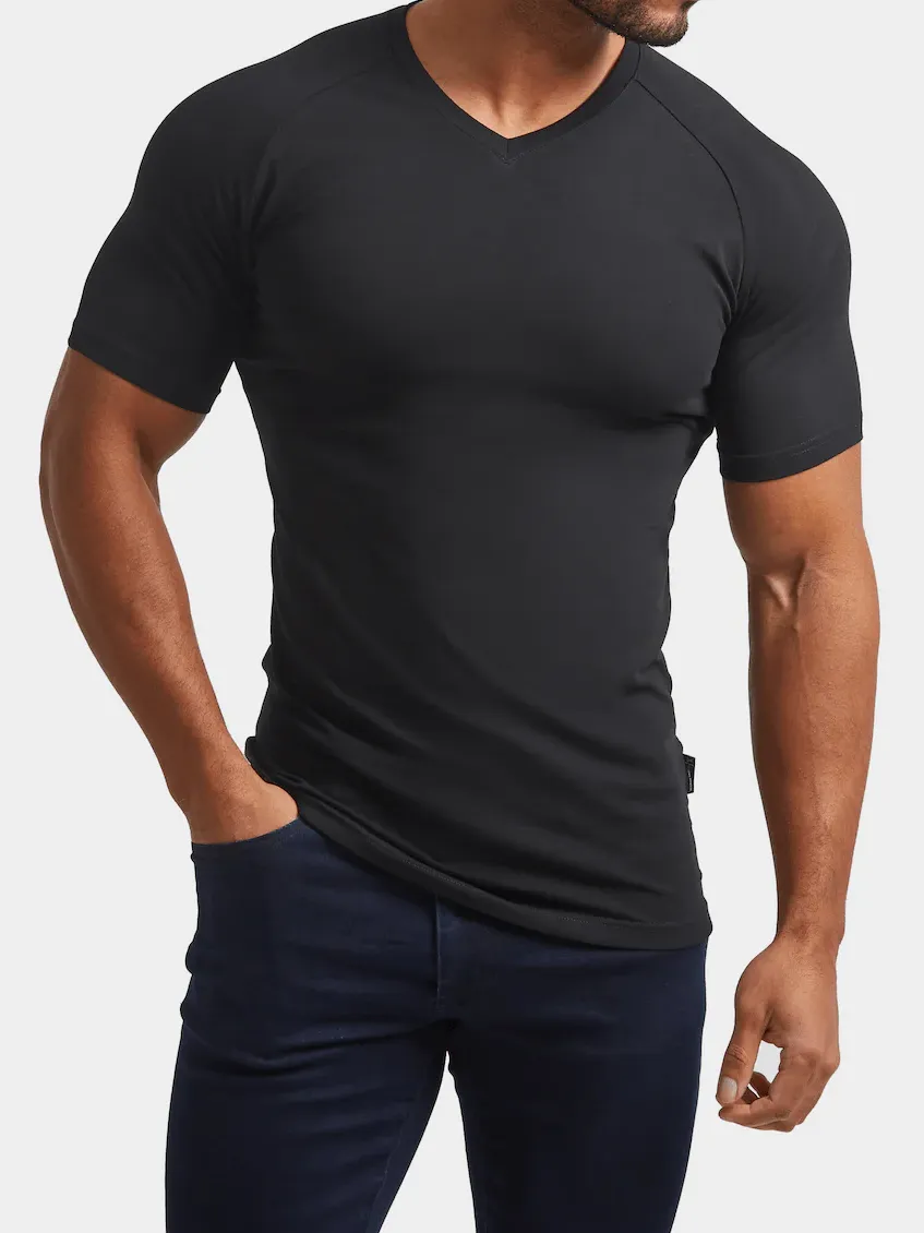 Black Soft  Athletic V-Neck Tees