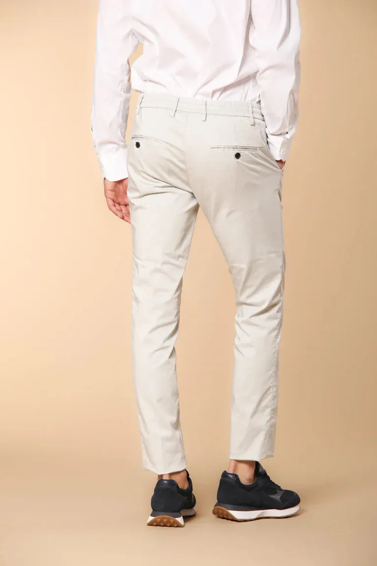 Men's Off-White Twill Elastic Waist Slim Fit Trousers