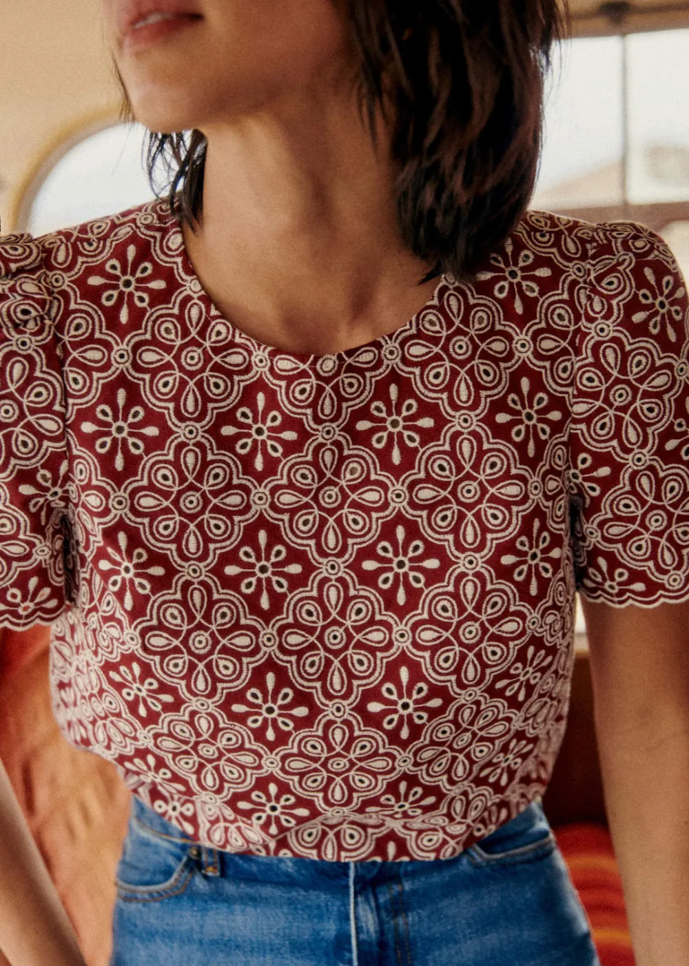 Short Sleeve Embroidered Blouse