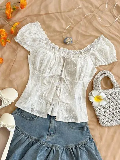 Boho Lace Tie-Front Top