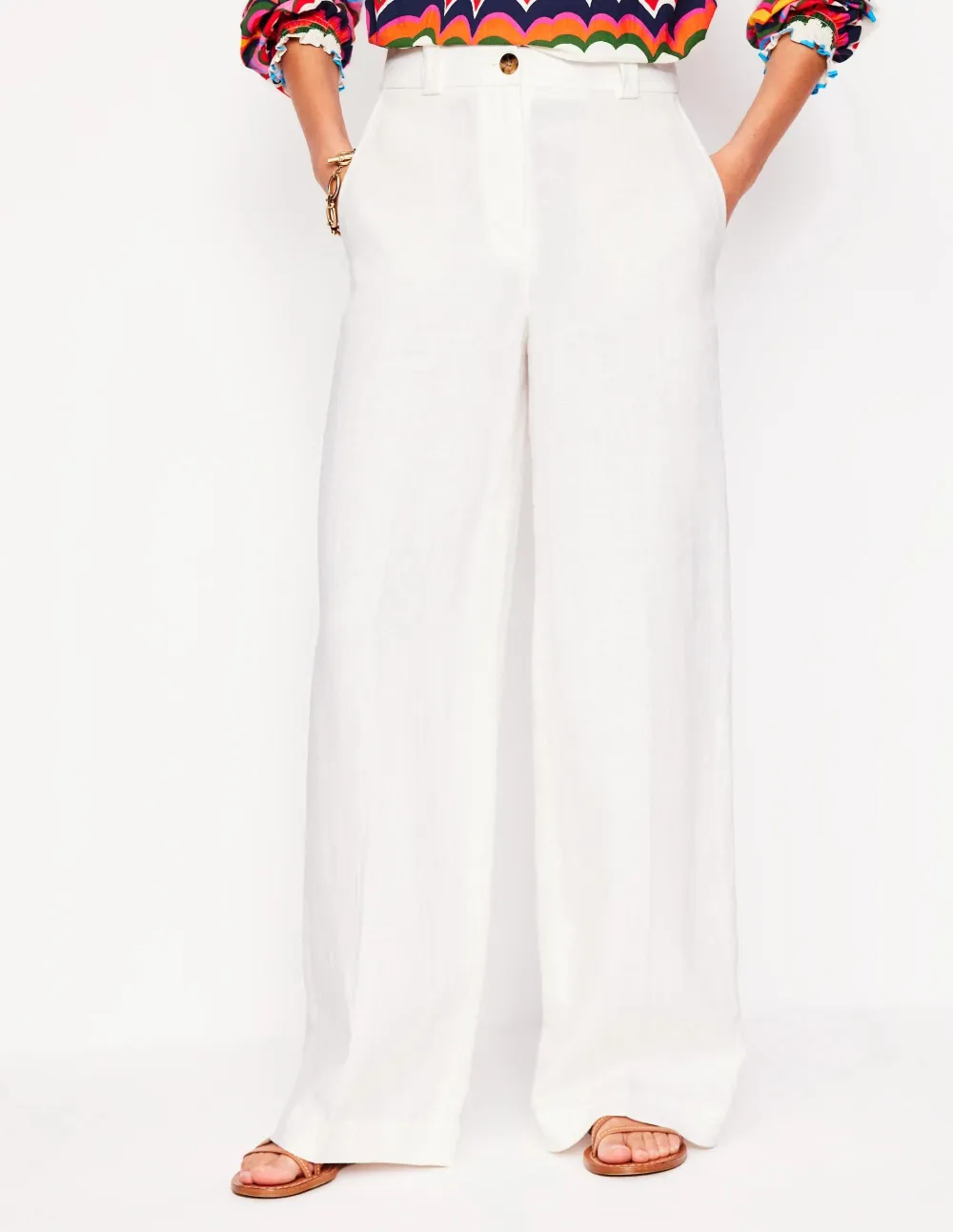 White Westbourne Linen Wide - Leg Pants