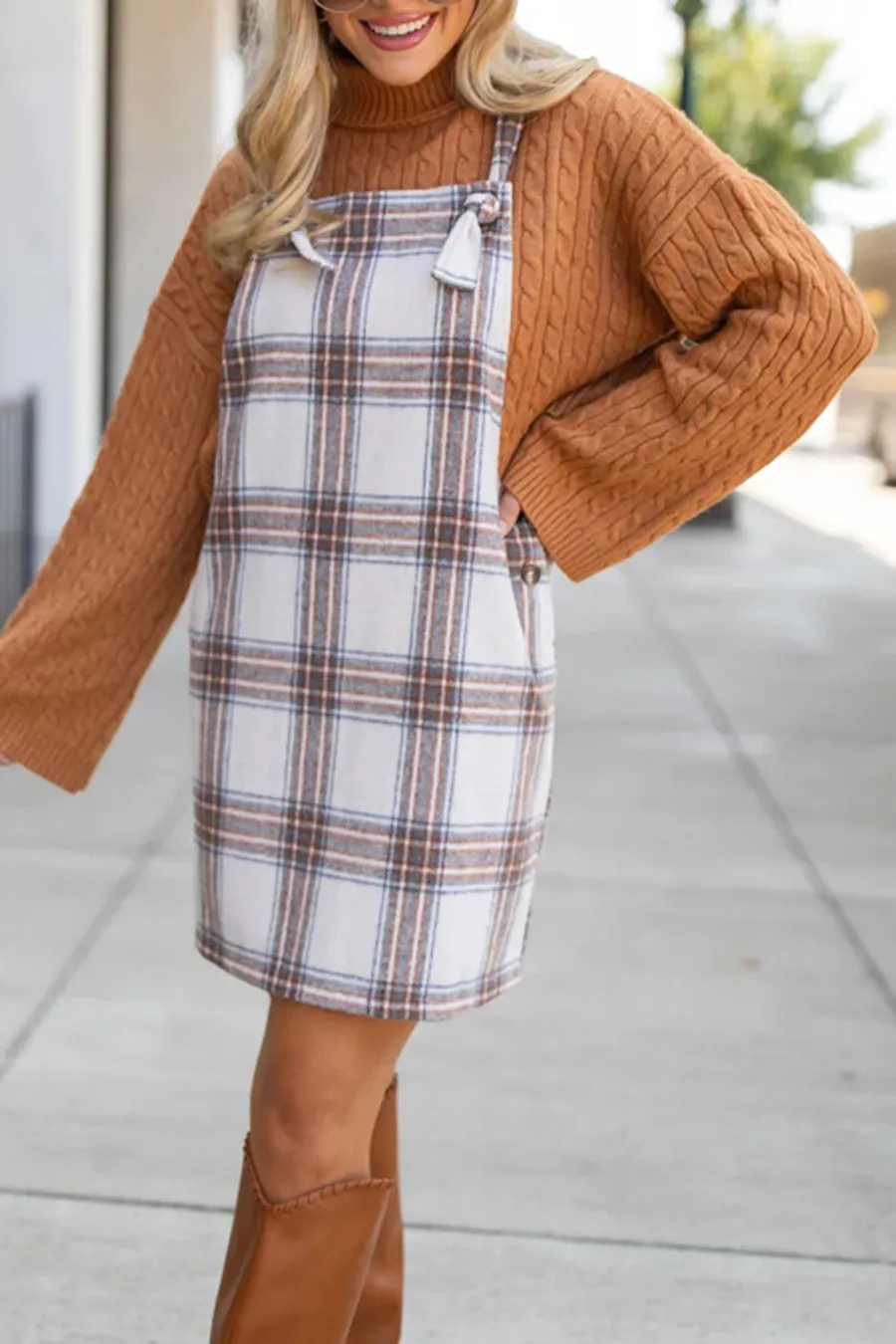 Plaid Overall Mini Dress