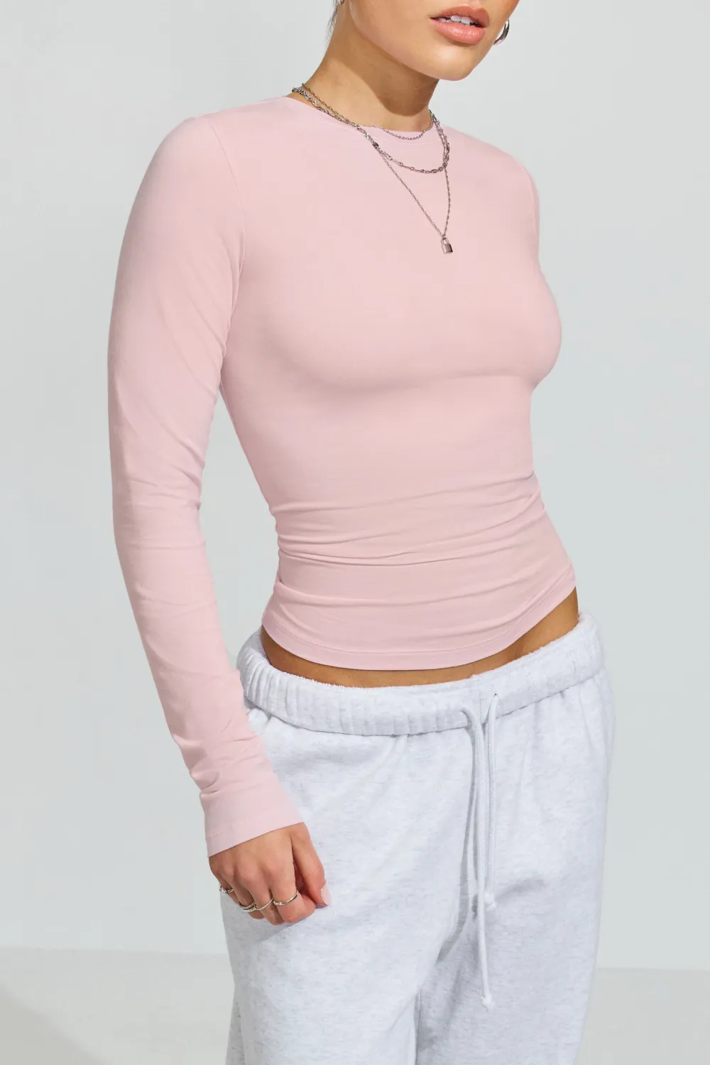 Light Pink Long Sleeve Ruched Top
