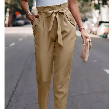 Paperbag-Waist Slim Pants