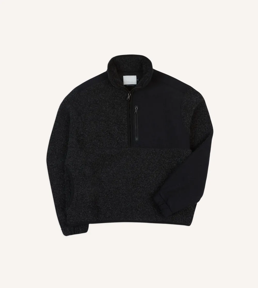 Casual Style Grey Boucle Wool Half-Zip Fleece Jacket