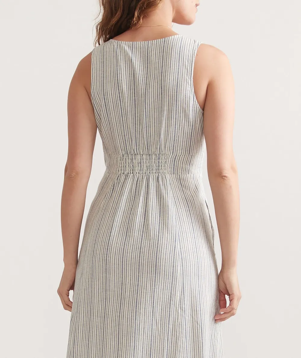 Striped Button-Front V-Neck Maxi Dress
