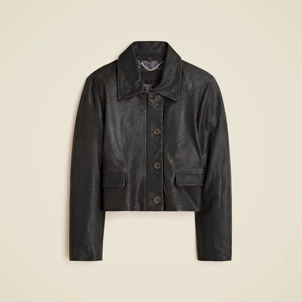 Cropped Leather Coats with Sherpa Collar