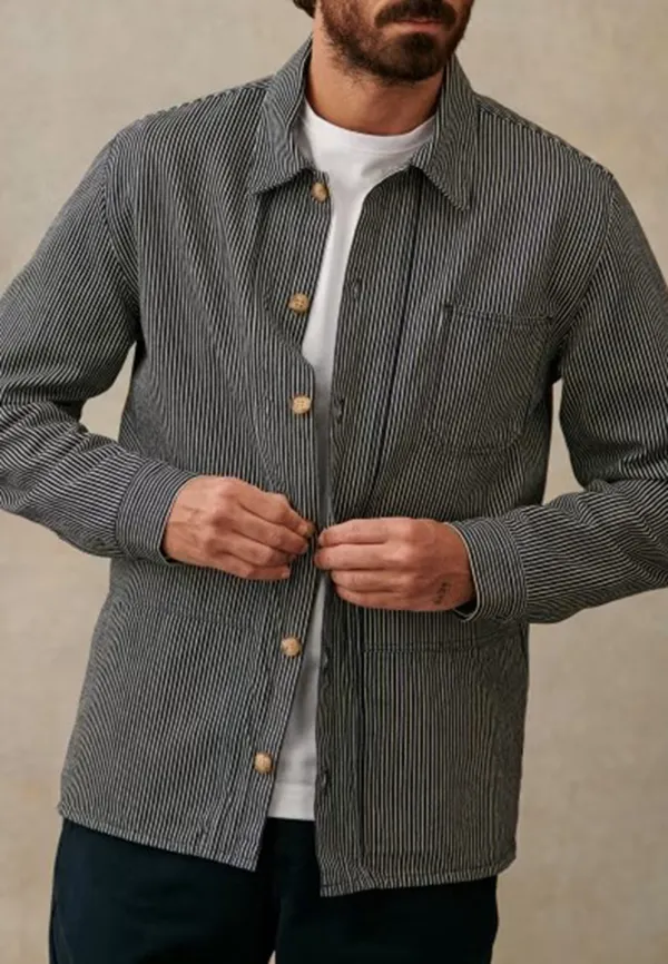Jacket-Rayures Marine Ecru