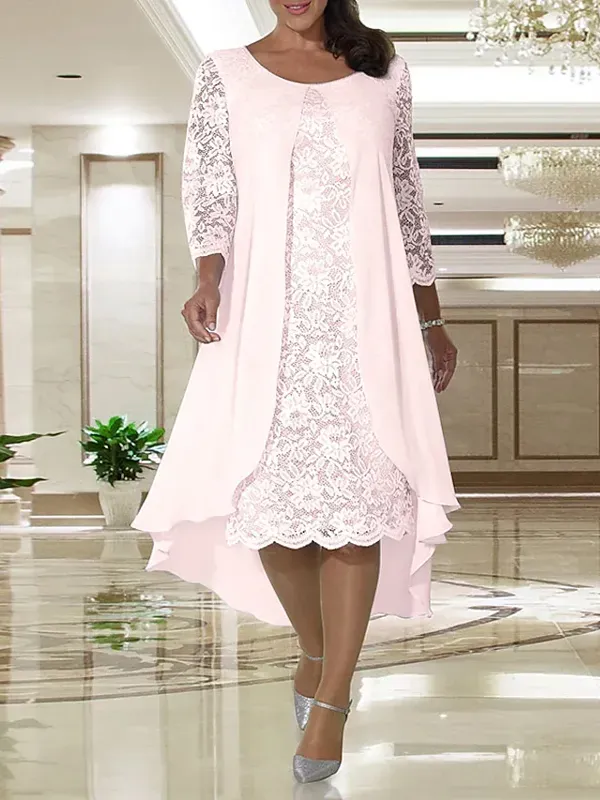 Knee-length Chiffon Lace Midi Dress