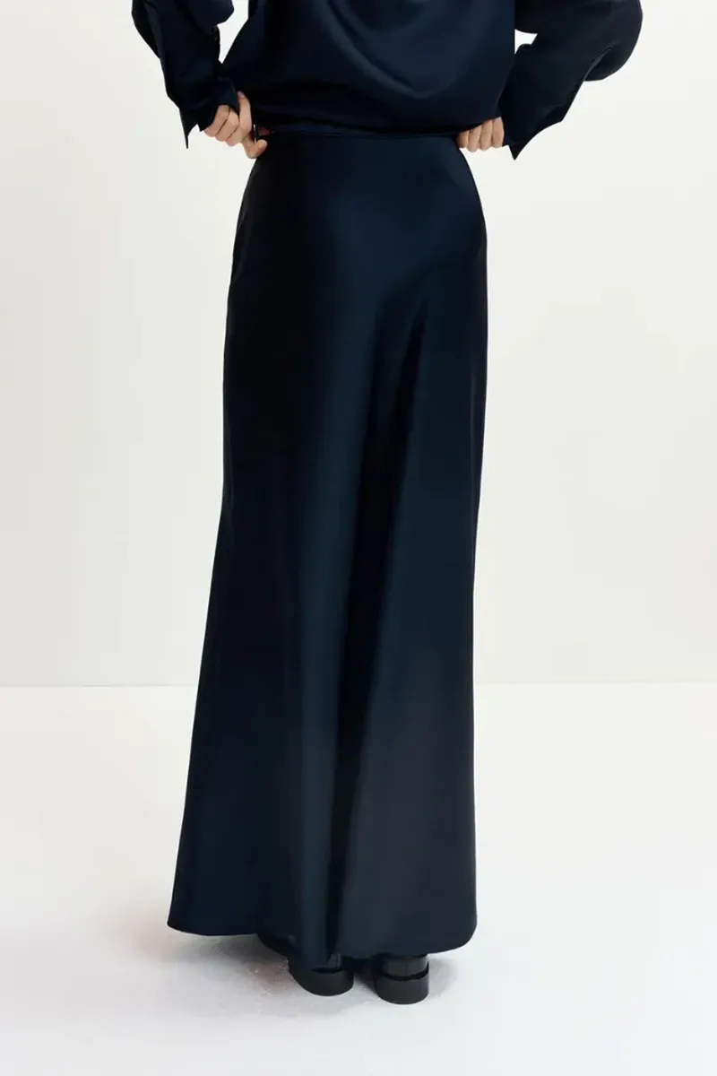Navy Silk Maxi Skirts