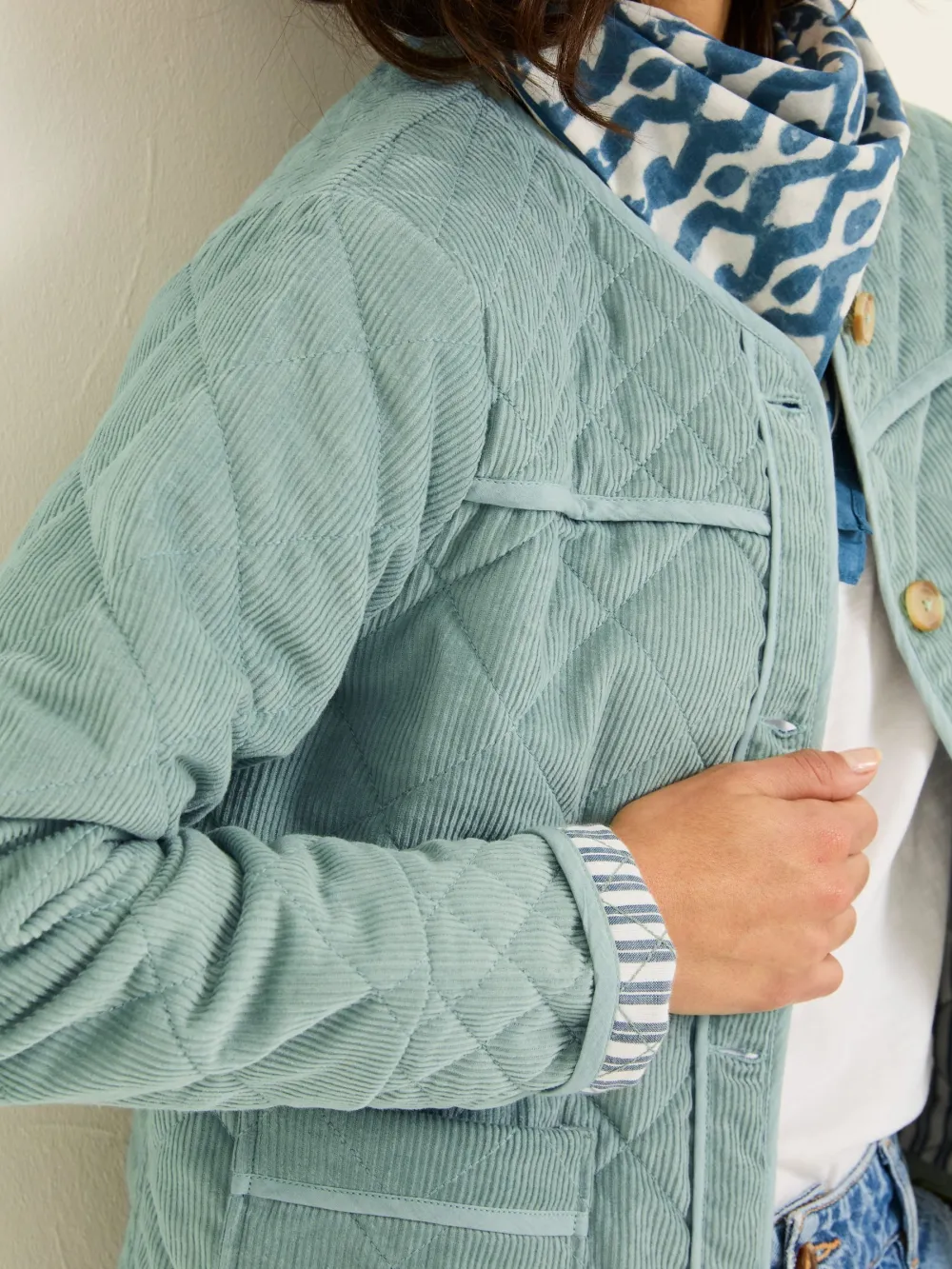 Light Blue Cord Quilted Jacket