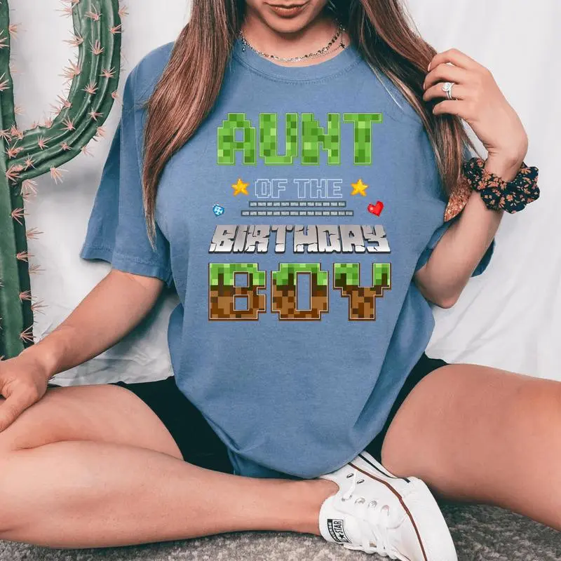 Aunt Of The Birthday Boy Video Gamer Pixel Birthday Party Women's Oversized Comfort T-Shirt