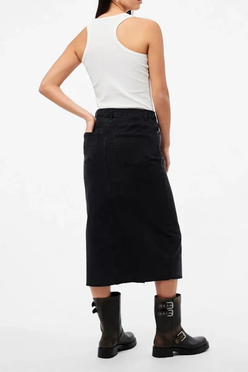 High Waisted Slit Hem Midi Skirts