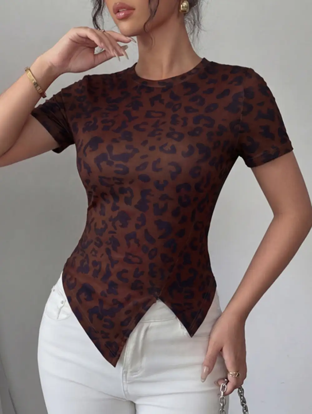 Floral Slit Slim-Fit T-Shirt