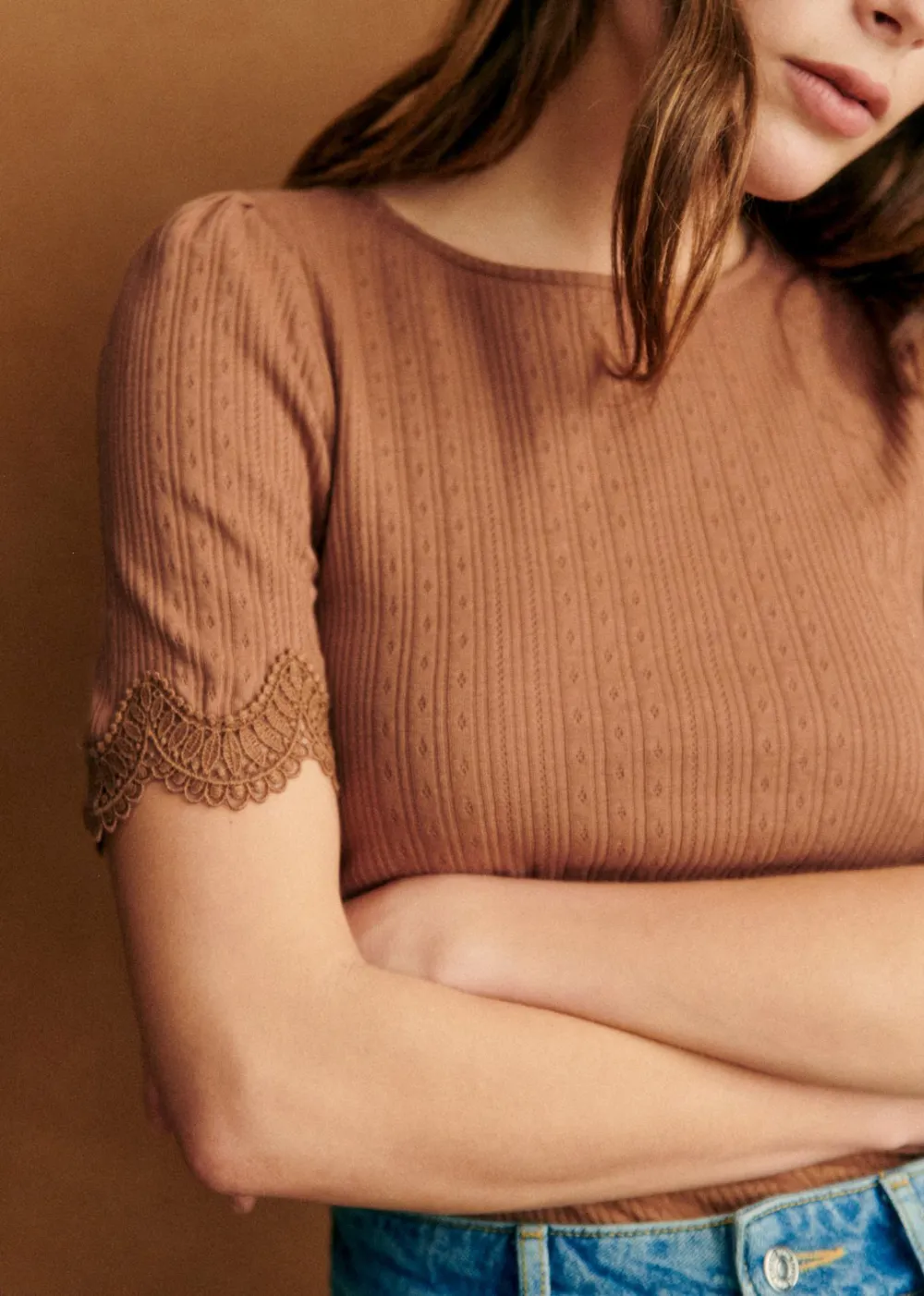 Organic Cotton Lace Trim Short Sleeve T-Shirt