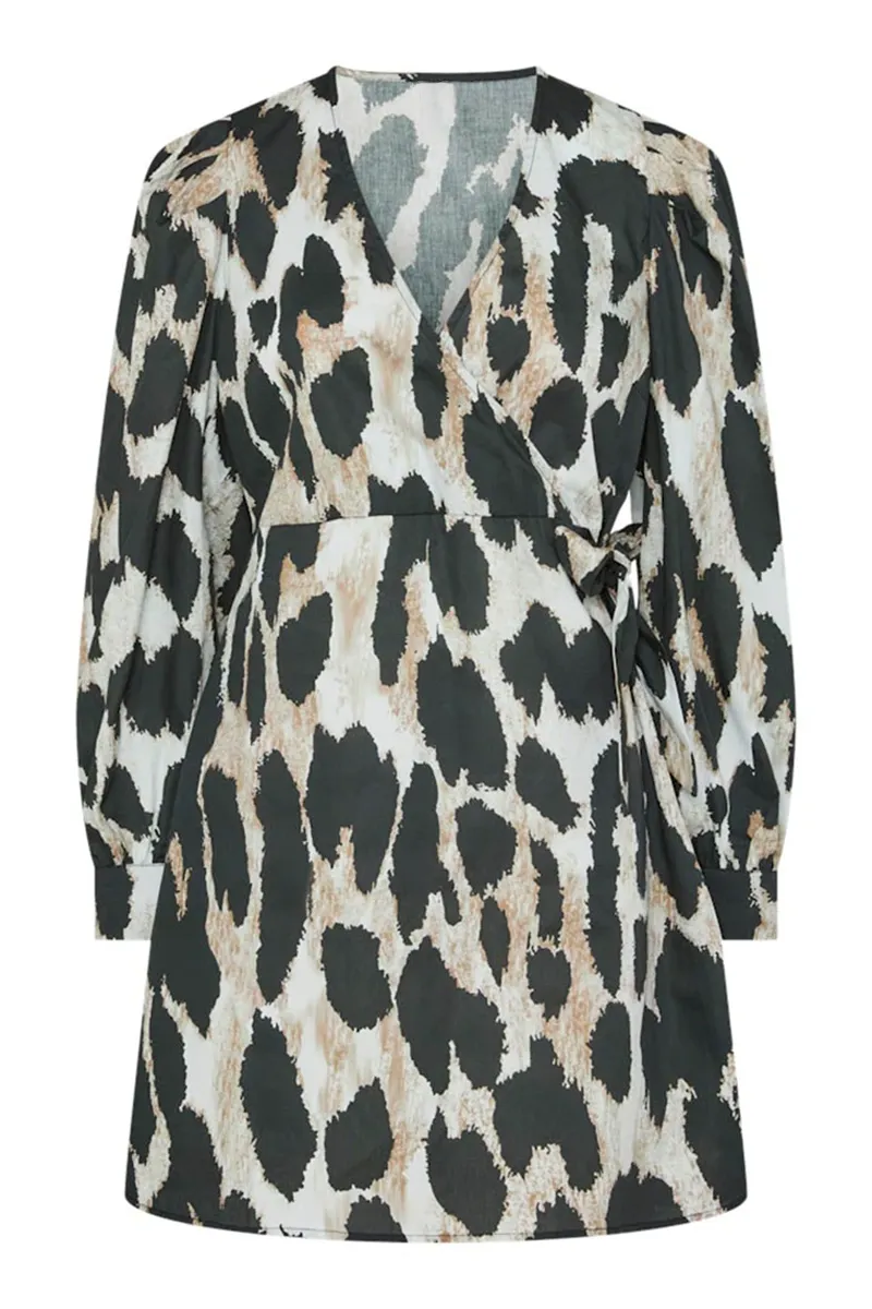 Black Leopard Print Long Sleeve Dresses
