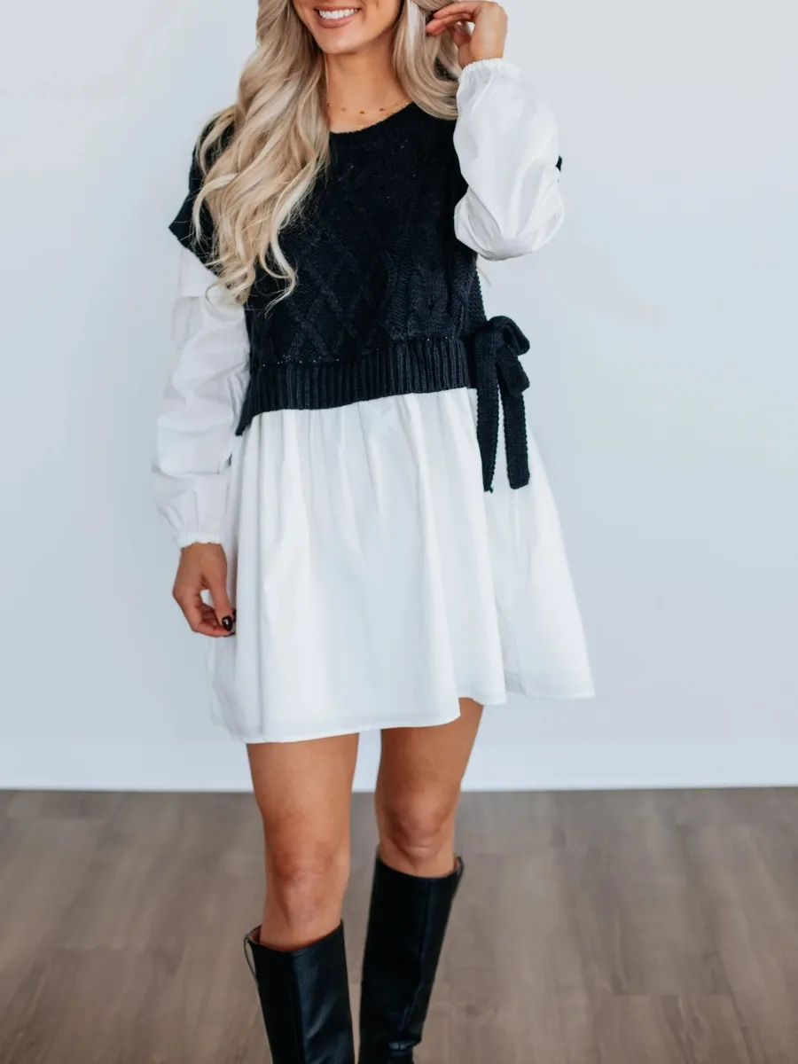 Contrast Knit Mini Dress
