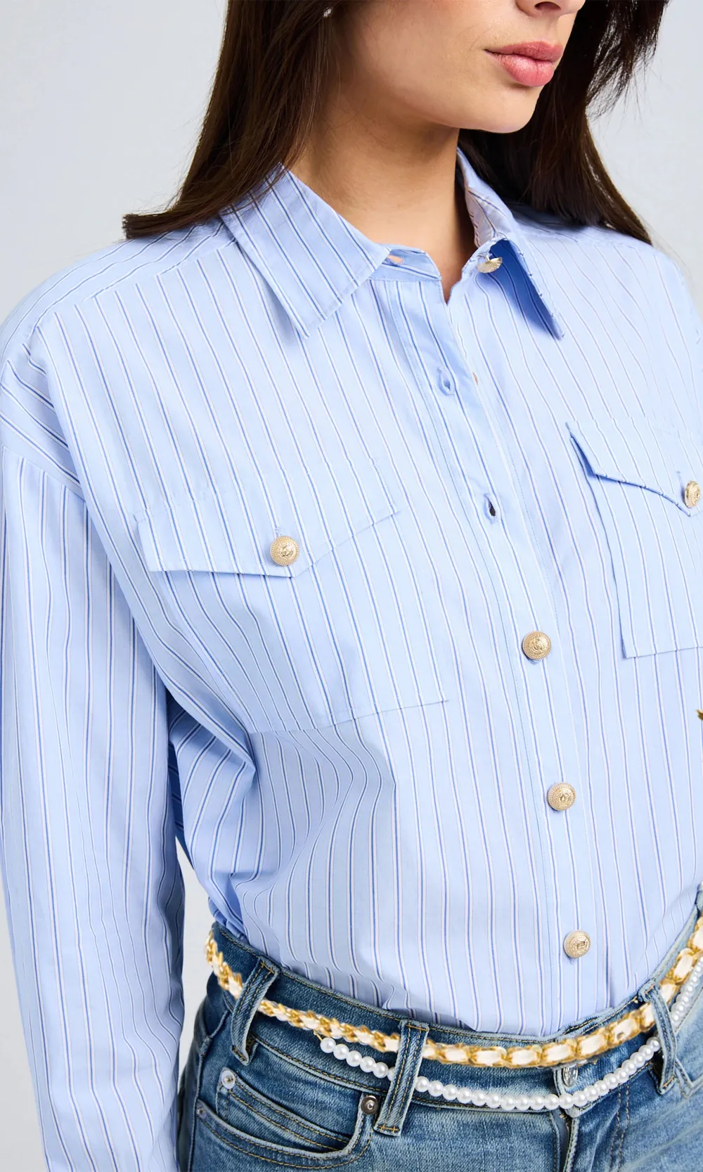 Sky Blue Pinstripe Button-Down Shirt